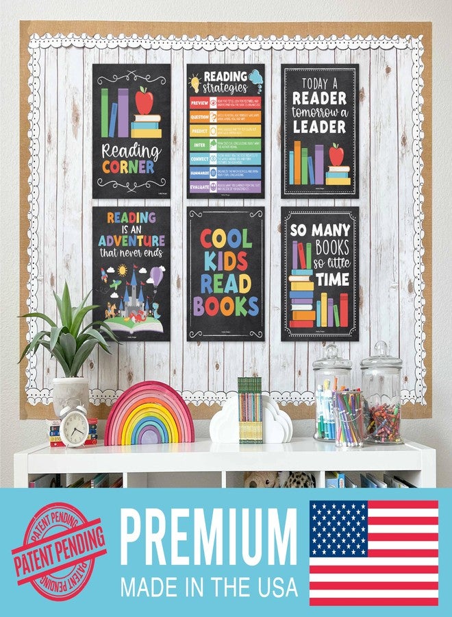 Hadley Designs Motivational Reading Posters for Classroom Elementary –6 Reading Strategies Posters for Classroom Library Decor, Read Corner School Library Poster, Chalkboard Bulletin Board Decorations - Image 3